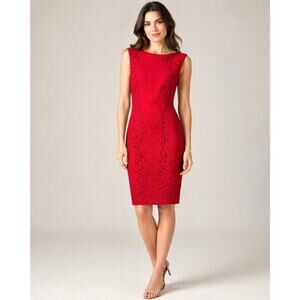 Vintage Y2K Caché Red Sleeveless Sheath Dress Sz 2 Made in USA Bodycon Cocktail